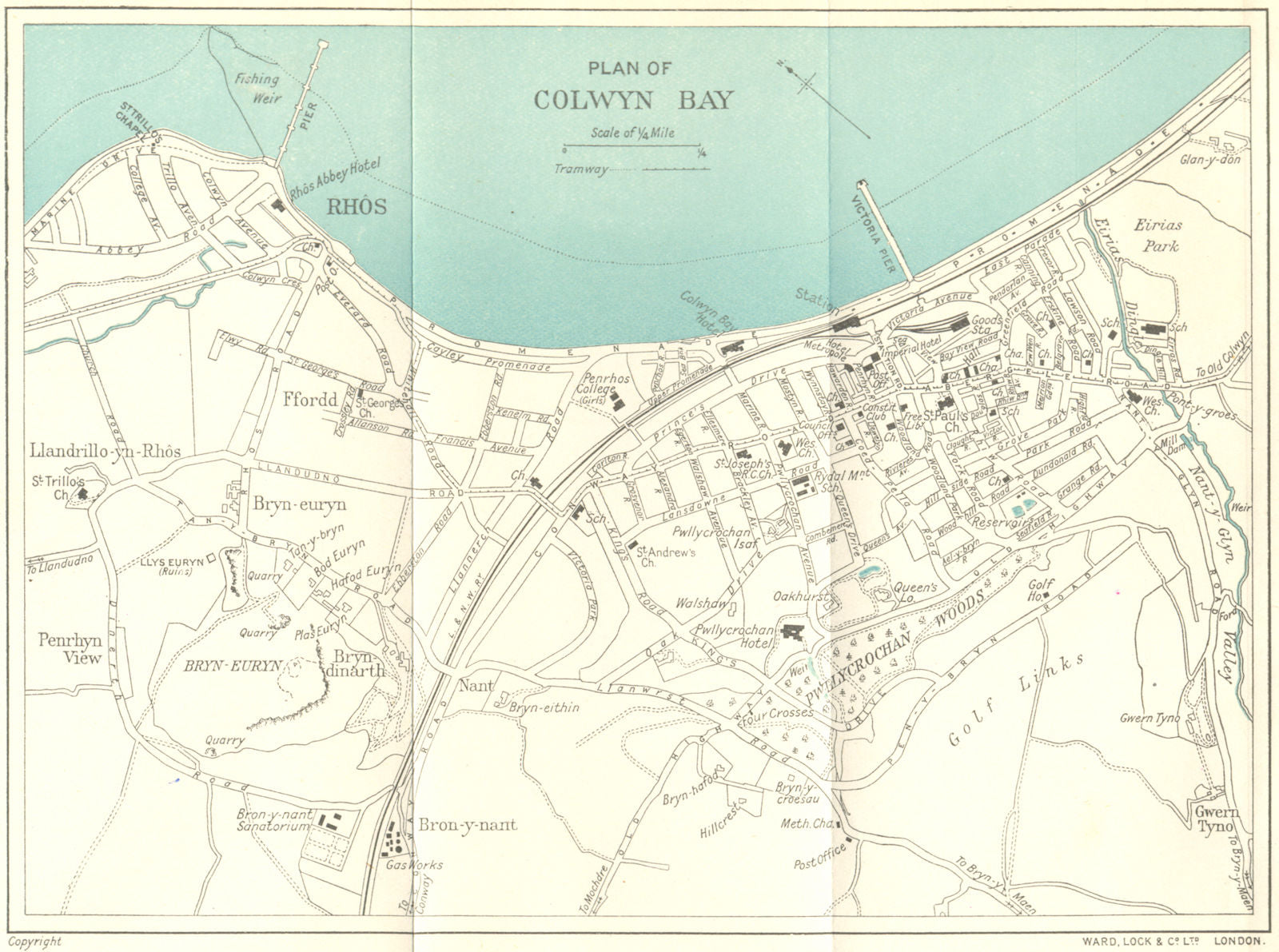 COLWYN BAY vintage town/city plan. Wales. WARD LOCK 1924 old antique map chart